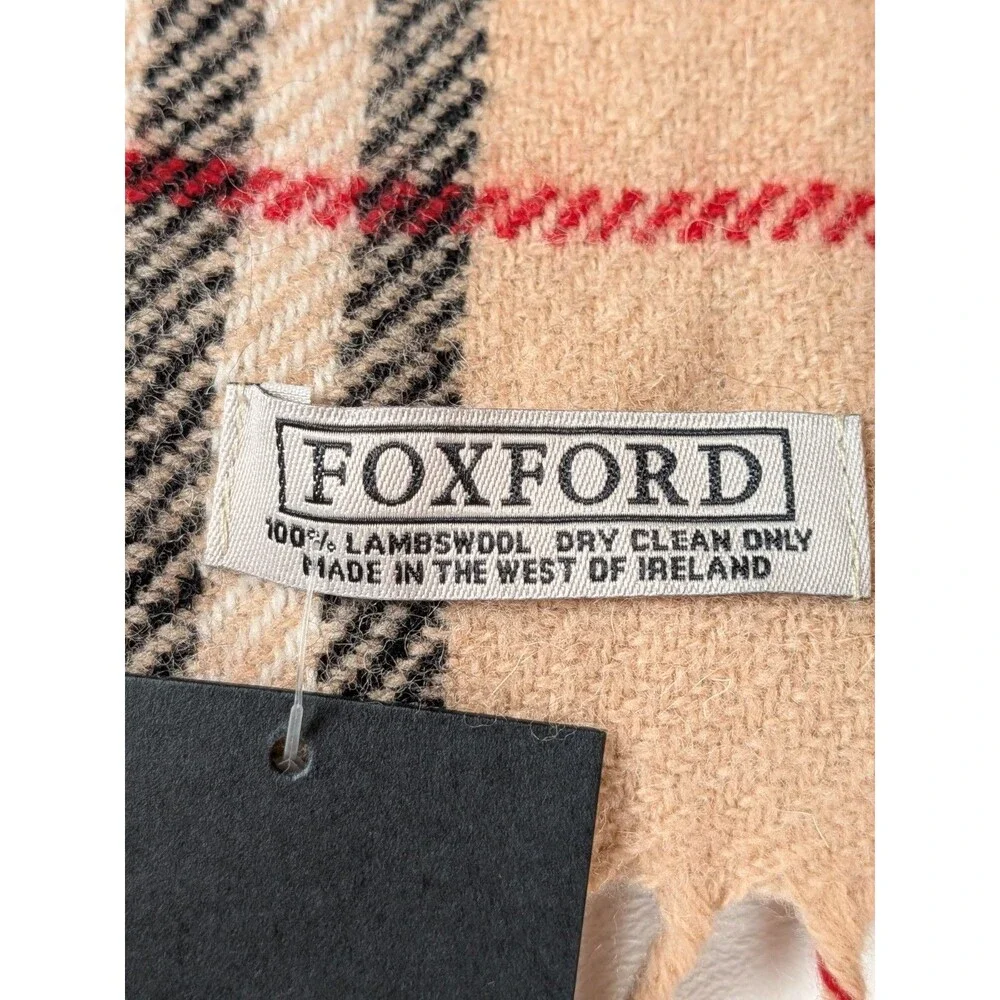 NEW Foxford Lambswool Scarf Camel Tarten Check Fringe 12x71